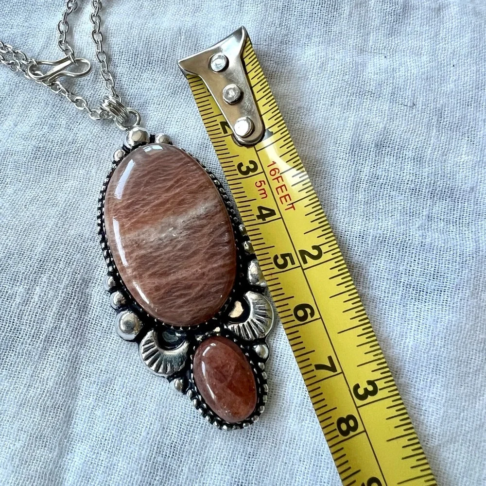 925 OMG OMG Dark Peach Moonstone + Strawberry Quartz Pendant Necklace